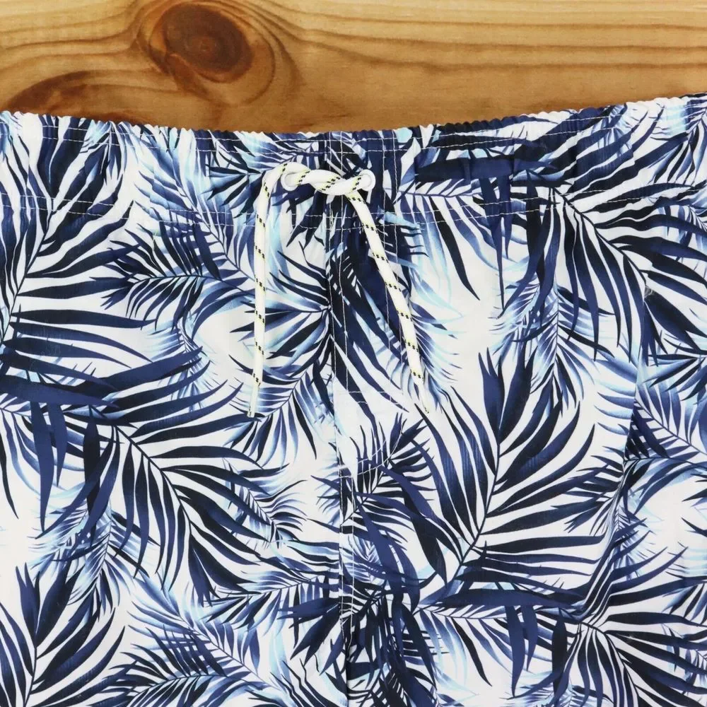 Dip Swim Trunks w/Liner Mens XL‎ Blue White Leaves UPF 50 Pockets Drawstring NWT
